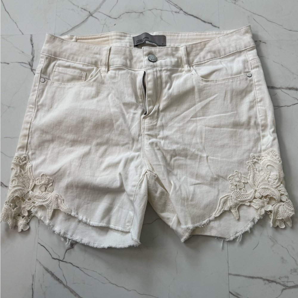 Women's White Lace Trim Jean Shorts